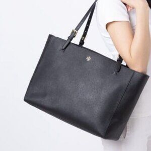 Tory Burch Emerson Black Saffiano Leather Tote Bag